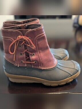 Sperry Top Sider leather Saltwater Wedge Spry Duck Waterproof Rain Boot women 8M